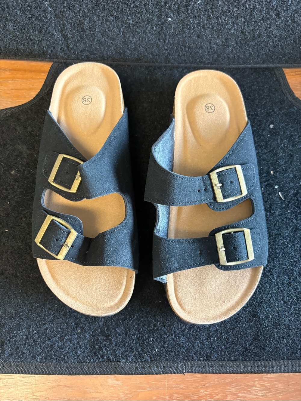 🖤 Black Double Buckle Comfort Slide Sandals Women’s Size 7.5-8 NWOT 🖤